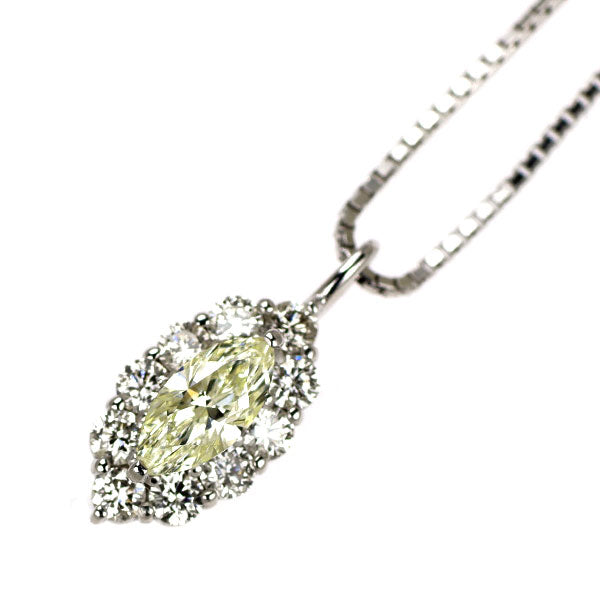 K18WG マーキス ダイヤモンド ペンダントネックレス 0.286ct D0.30ct