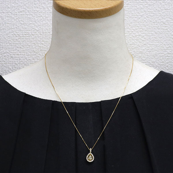 K18YG ペアシェイプ ダイヤモンド ペンダントネックレス 0.192ct D0.27ct