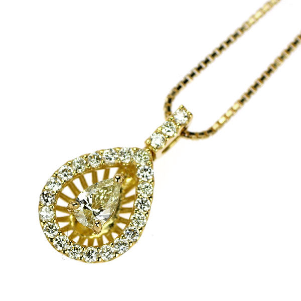 K18YG ペアシェイプ ダイヤモンド ペンダントネックレス 0.192ct D0.27ct