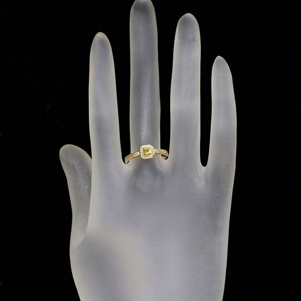 K18YG Natural Yellow Diamond Ring 0.098ct FIY VVS2 D0.10ct