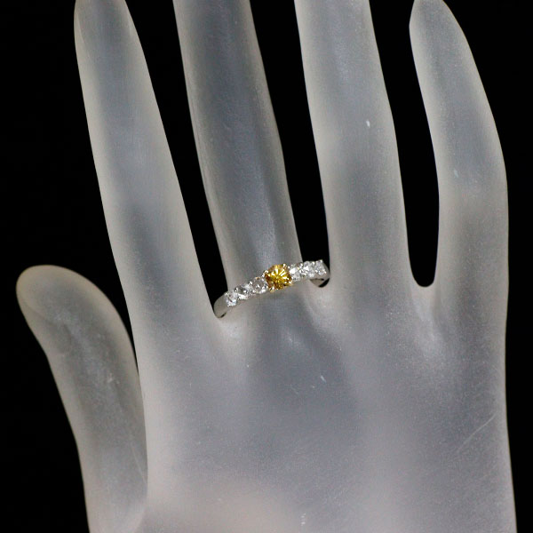 Pt950/K18YG 天然イエローダイヤモンド リング 0.285ct FDOY SI2 D0.31ct