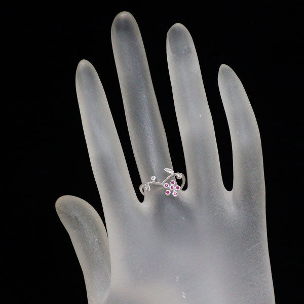 K18WG ルビー ダイヤモンド リング 0.07ct D0.07ct フラワー