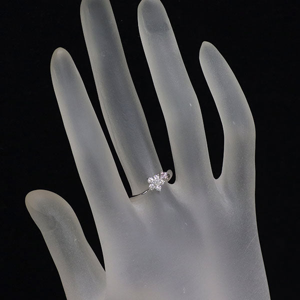 希少 K18WG 天然ピンクダイヤモンド リング 0.04ct D0.20ct フラワー