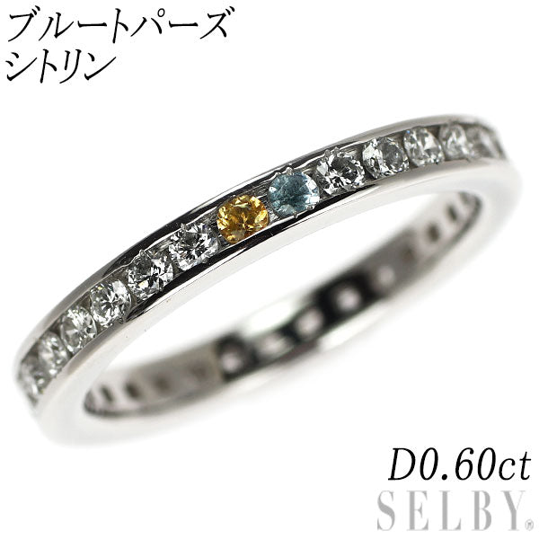 Pt950 Blue Topaz Citrine Diamond Ring D0.60ct Full Eternity