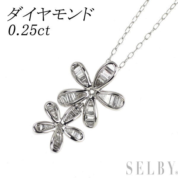 K18WG ダイヤモンド ペンダントネックレス 0.25ct フラワー