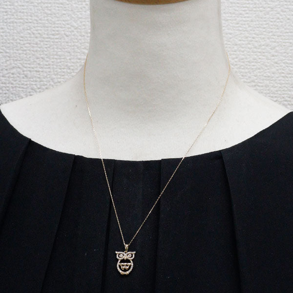 K18YG ダイヤモンド ペンダントネックレス 0.25ct フクロウ