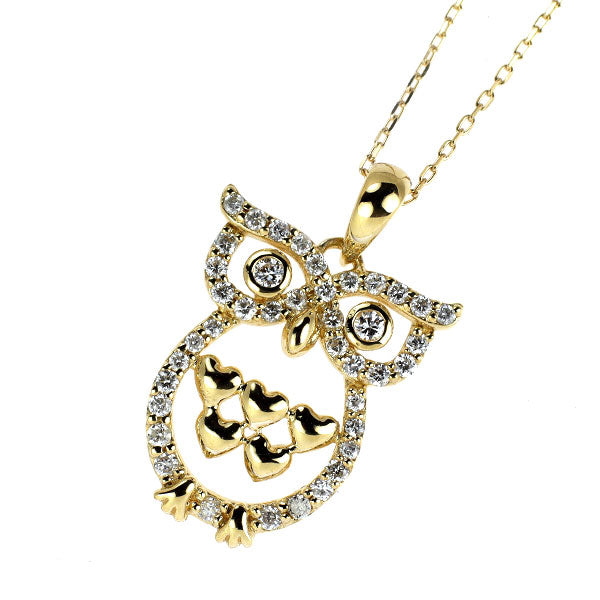 K18YG ダイヤモンド ペンダントネックレス 0.25ct フクロウ