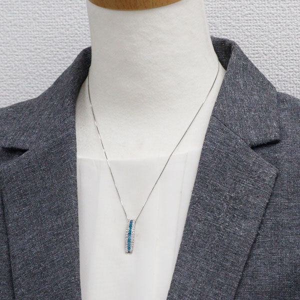 Pt900/ Pt850 Treat Blue/Colorless Diamond Pendant Necklace 0.50ct D0.50ct