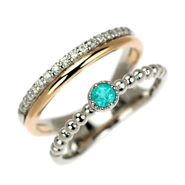 K18PG/Pt850 Paraiba Tourmaline Diamond Ring 0.08ct D0.06ct
