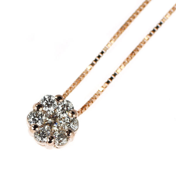 K18PG Diamond Pendant Necklace 0.20ct Flower