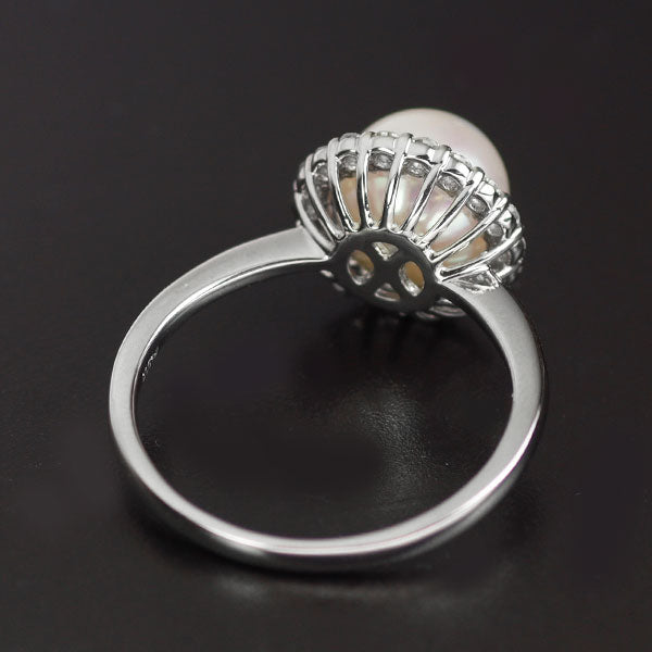 Pt900 アコヤ 真珠 ダイヤモンド リング 径約8.0mm D0.29ct