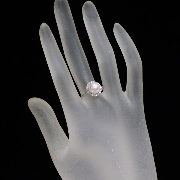 Pt900 アコヤ 真珠 ダイヤモンド リング 径約8.0mm D0.29ct