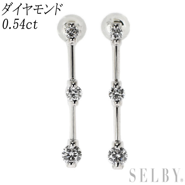 K18WG Diamond Earrings 0.54ct Three Stones