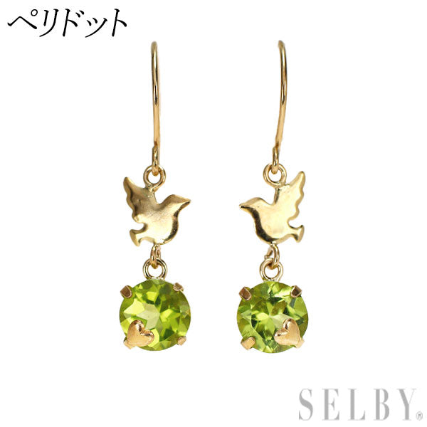 新品 K10YG ペリドット ピアス 【エスコレ】鳥 バード