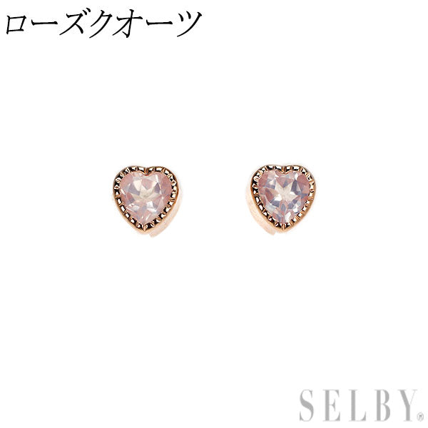 新品 K10PG ローズ クオーツ ピアス 【エスコレ】ハート