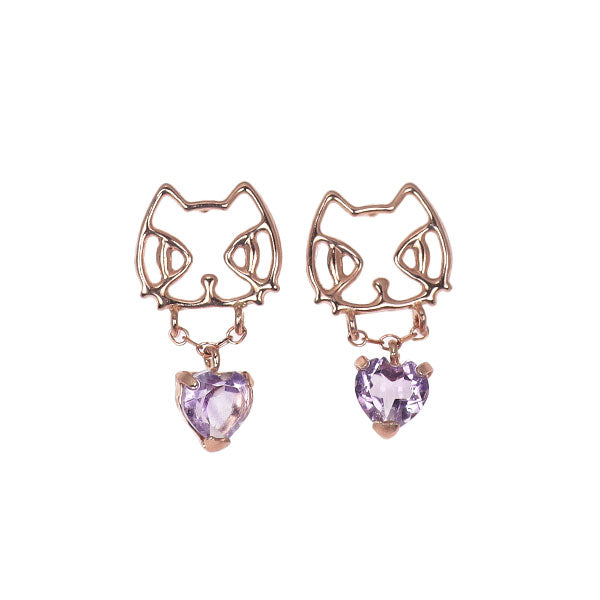 新品 K10PG ハートシェイプ アメジスト ピアス 【エスコレ】猫 ネコ アニマル