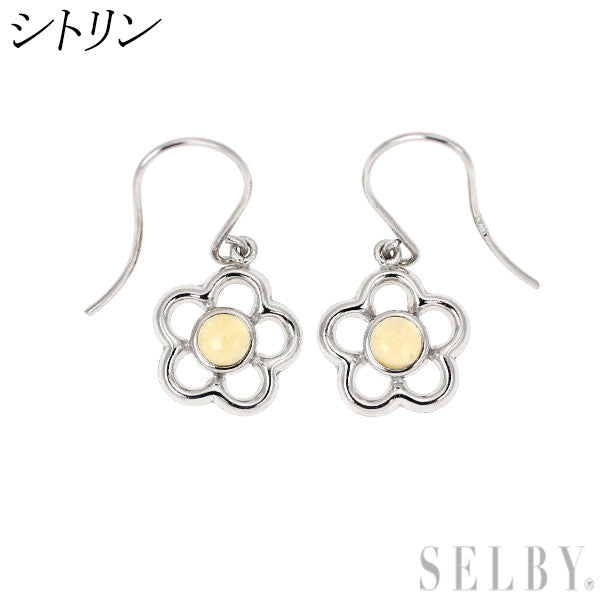 新品 K10WG シトリン ピアス 【エスコレ】 フラワー