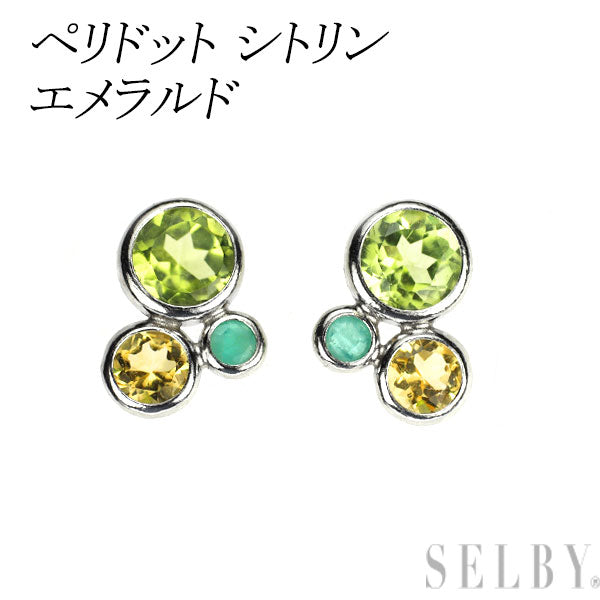 新品 Pt950 ペリドット シトリン エメラルド ピアス 【エスコレ】