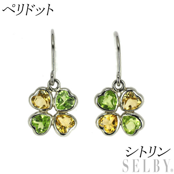 新品 Pt950 ペリドット シトリン ピアス 【エスコレ】 クローバー