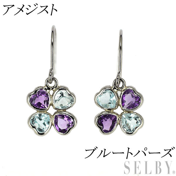 新品 Pt950 アメジスト ブルートパーズ ピアス 【エスコレ】 クローバー