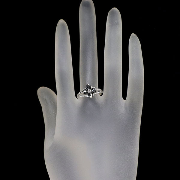 K18WG ローズカット ブラックダイヤモンド リング 1.10ct D0.30ct フラワー