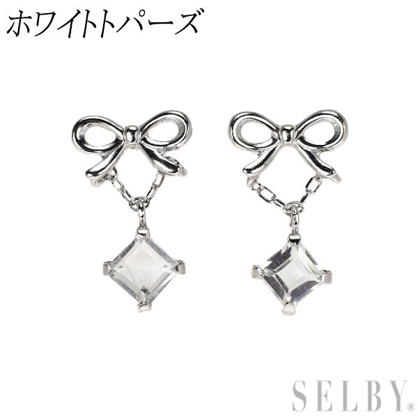 新品 K10WG ホワイトトパーズ ピアス リボン【エスコレ】