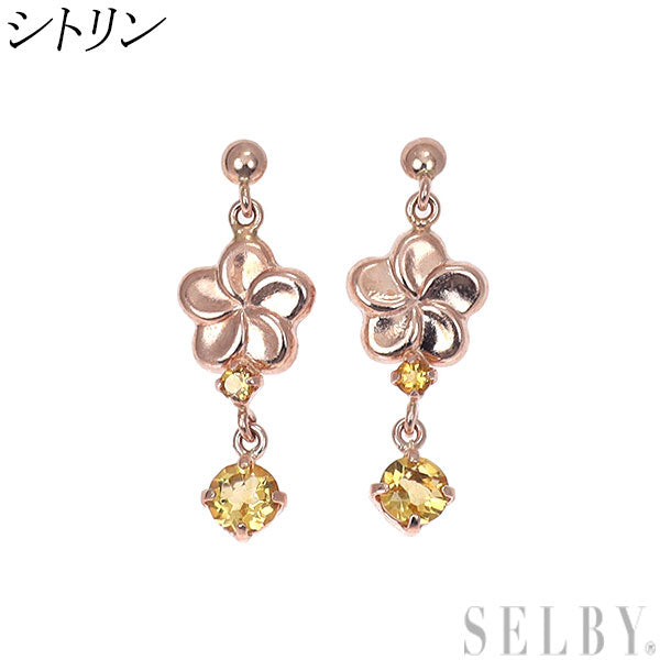 新品 K10PG シトリン ピアス【エスコレ】フラワー