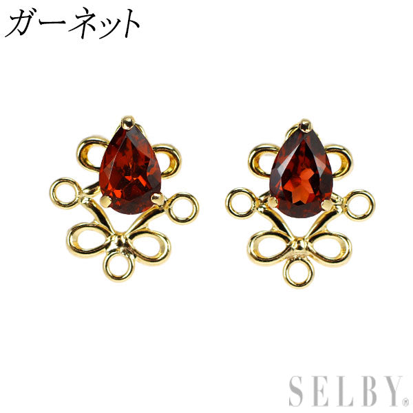 新品 K18YG ガーネット ピアス 2way 【エスコレ】