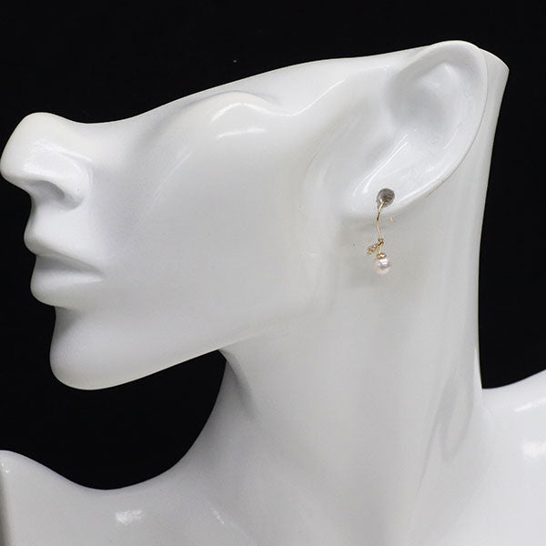 新品 K10YG 淡水真珠 ダイヤモンド ピアス 径約5.3mm D0.04ct【エスコレ】