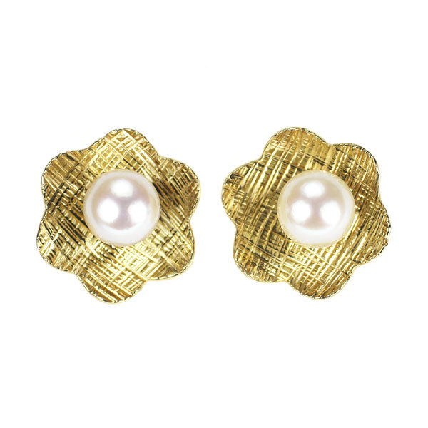 新品 K18YG 淡水真珠 ピアス 径約5.1mm 2way フラワー 【エスコレ】