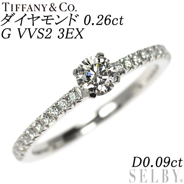 Tiffany & Co. Pt950 Diamond Ring 0.26ct G VVS2 3EX D0.09ct True Engagement