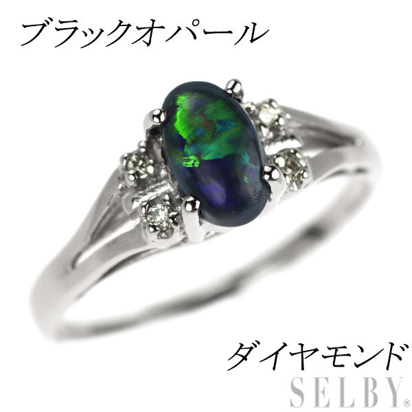 Pt900 ブラック オパール ダイヤモンド リング