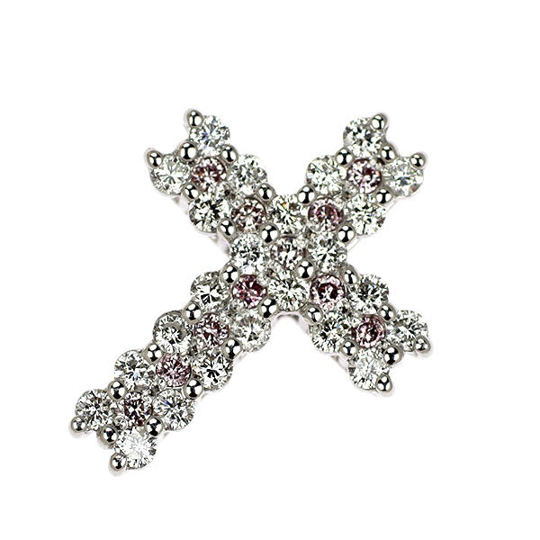 Rare K18WG Natural pink/colorless diamond pendant top 0.500ct Cross