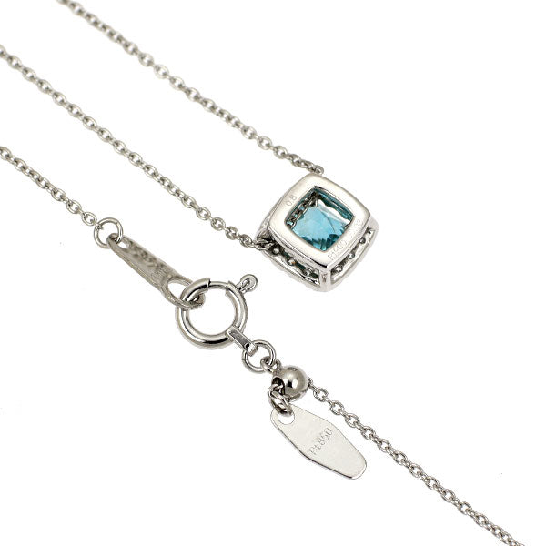Pt900/ Pt850 Blue zircon diamond pendant necklace 0.80ct D0.08ct