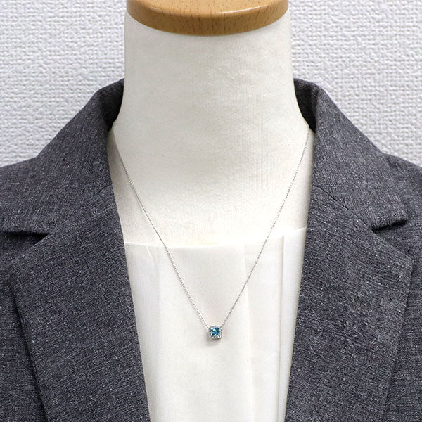 Pt900/ Pt850 Blue zircon diamond pendant necklace 0.80ct D0.08ct