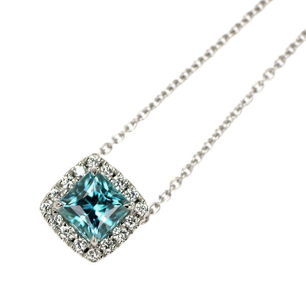 Pt900/ Pt850 Blue zircon diamond pendant necklace 0.80ct D0.08ct
