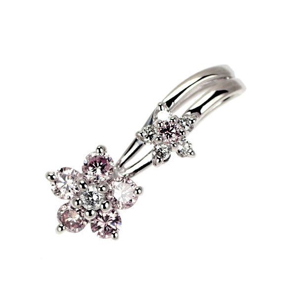 K18WG 天然ピンクダイヤモンド ペンダントトップ 0.26ct D0.07ct フラワー