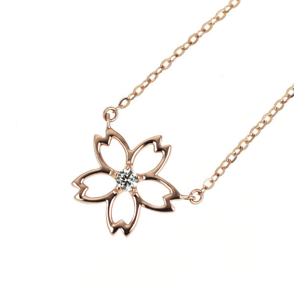 K18PG Diamond Pendant Necklace 0.047ct Cherry Blossom Motif