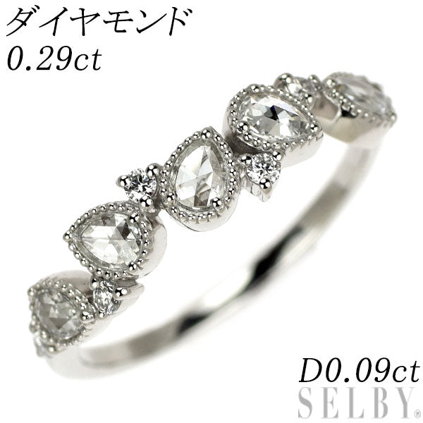 Pt900 ペアシェイプローズカット ダイヤモンド リング 0.29ct D0.09ct