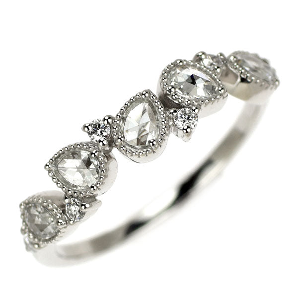 Pt900 ペアシェイプローズカット ダイヤモンド リング 0.29ct D0.09ct