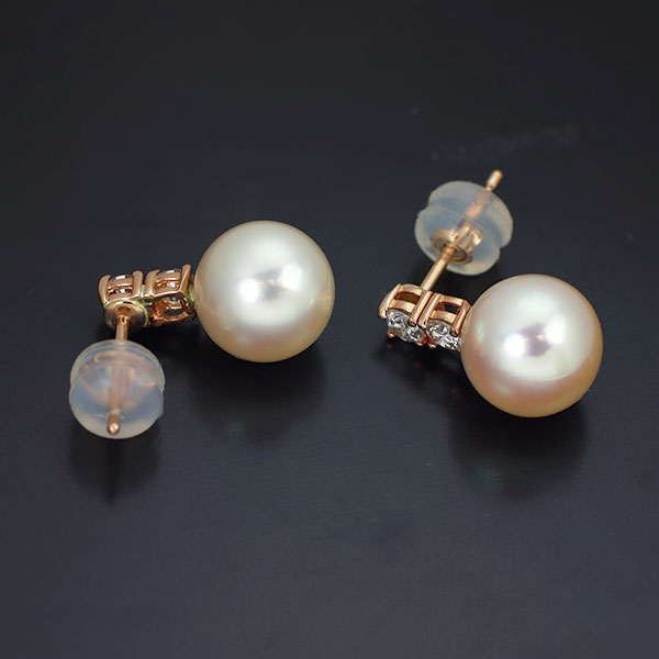 K18PG Akoya pearl and diamond earrings diameter approx. 8.1mm