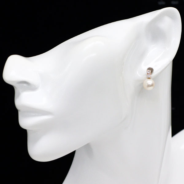 K18PG Akoya pearl and diamond earrings diameter approx. 8.1mm
