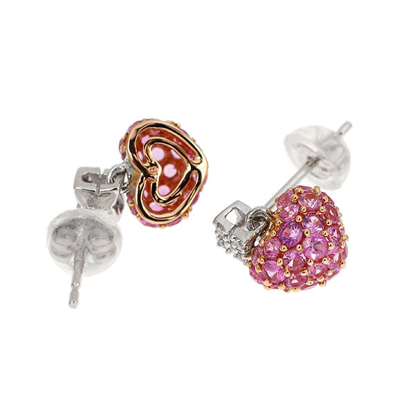 K18WG/PG ピンク サファイア ダイヤモンド ピアス 0.80ct D0.02ct ハート