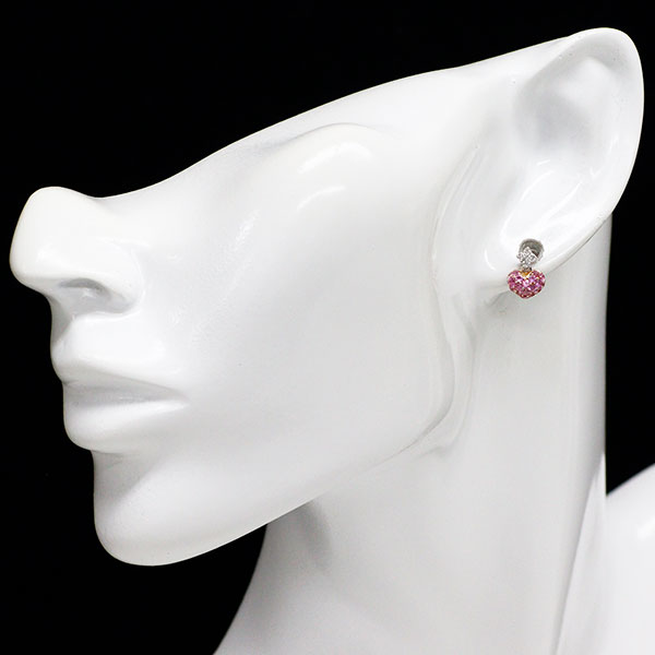 K18WG/PG ピンク サファイア ダイヤモンド ピアス 0.80ct D0.02ct ハート