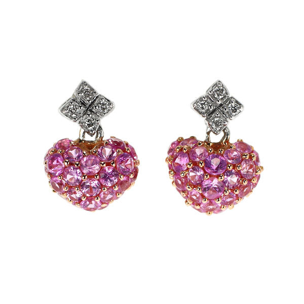 K18WG/PG ピンク サファイア ダイヤモンド ピアス 0.80ct D0.02ct ハート