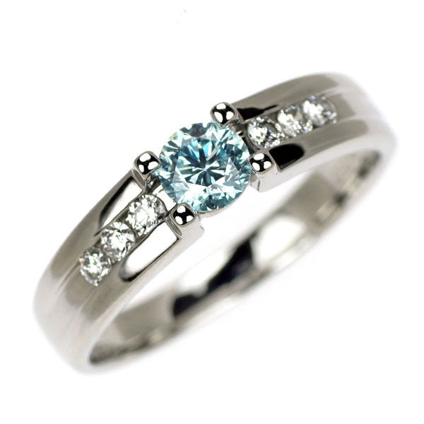 Pt950 Ice blue/colorless diamond ring 0.350ct D0.12ct