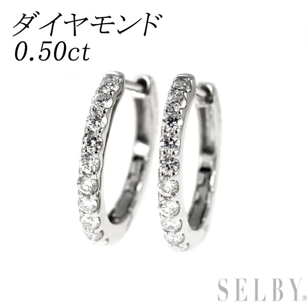 K18WG ダイヤモンド ピアス 0.50ct フープ