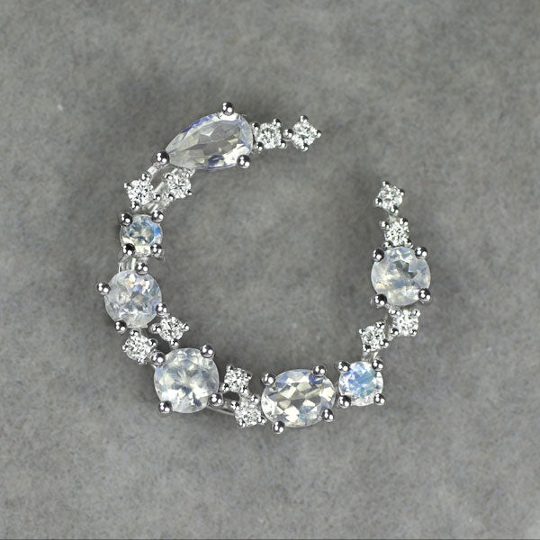 GSTV K18WG Moonstone Diamond Pendant Top 0.80ct D0.12ct