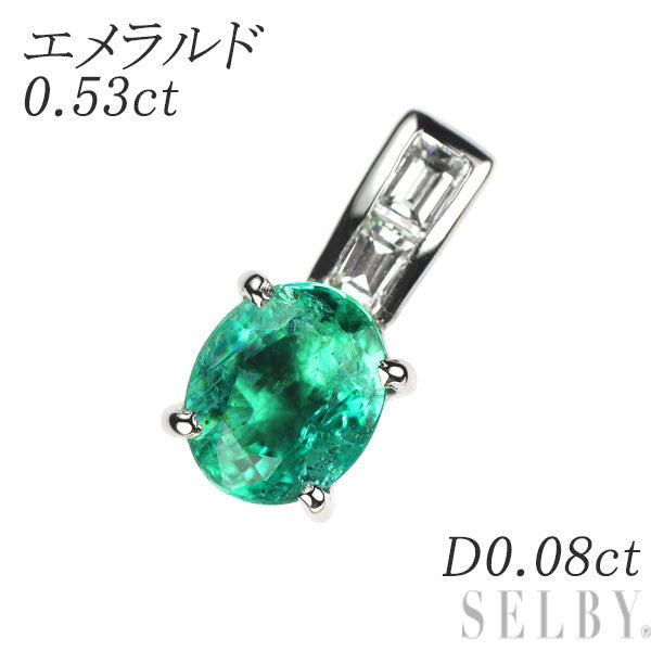 Pt900 Emerald Diamond Pendant Top 0.53ct D0.08ct