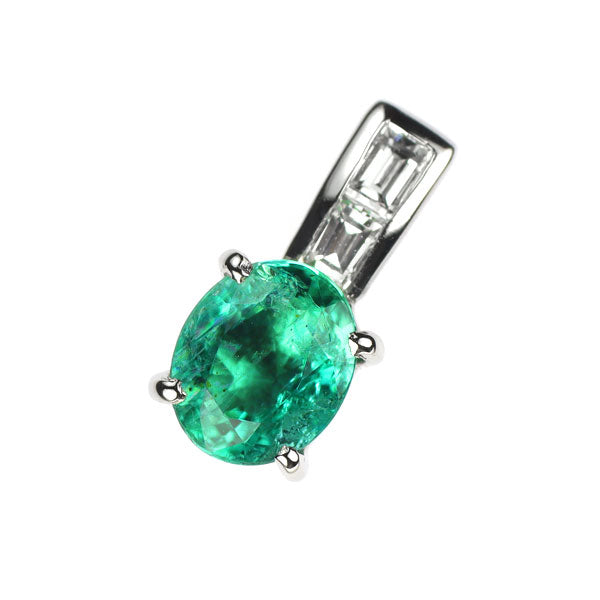 Pt900 Emerald Diamond Pendant Top 0.53ct D0.08ct
